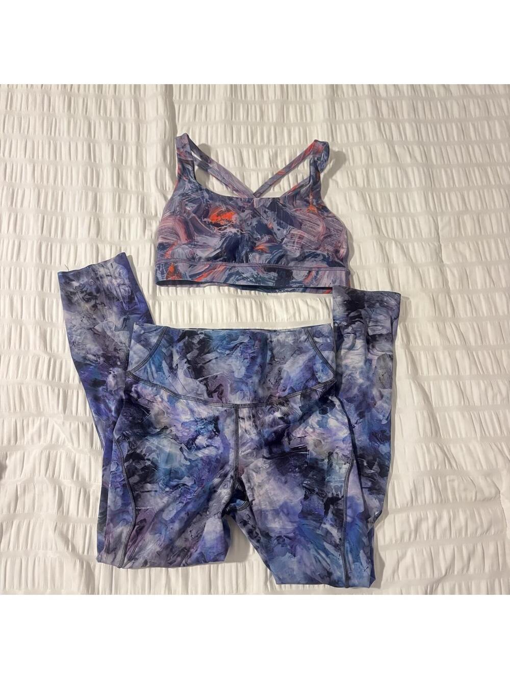 Lululemon Activewear Set Energy Bra Wunder Under Leggings Size 4 Abstract Print